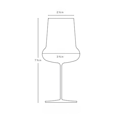 An angled view highlighting the curved belly and delicate rim of the NUDE lead-free crystal wine glass.