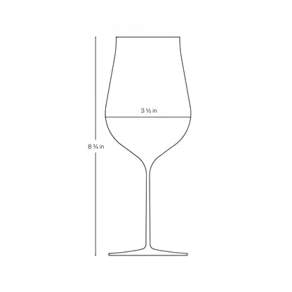 Front-facing view of the ultra-thin, elegant NUDE Ghost Zero tulip wine glass designed for red wines.