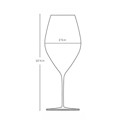An elegant NUDE Glass Stem Zero Grace Red Wine Glass filled with red wine, emphasizing its spacious aeration bowl.