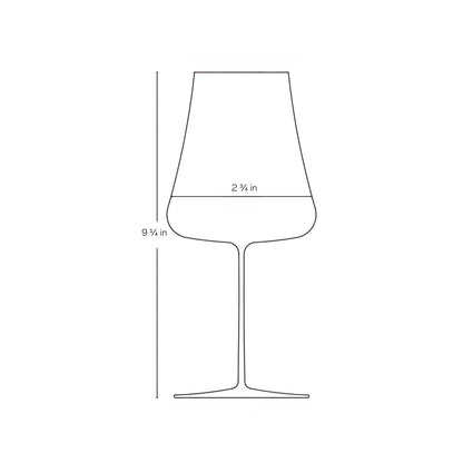 A single NUDE Glass Stem Zero Volcano white wine glass highlighting the wide sensory bowl and thin stem.
