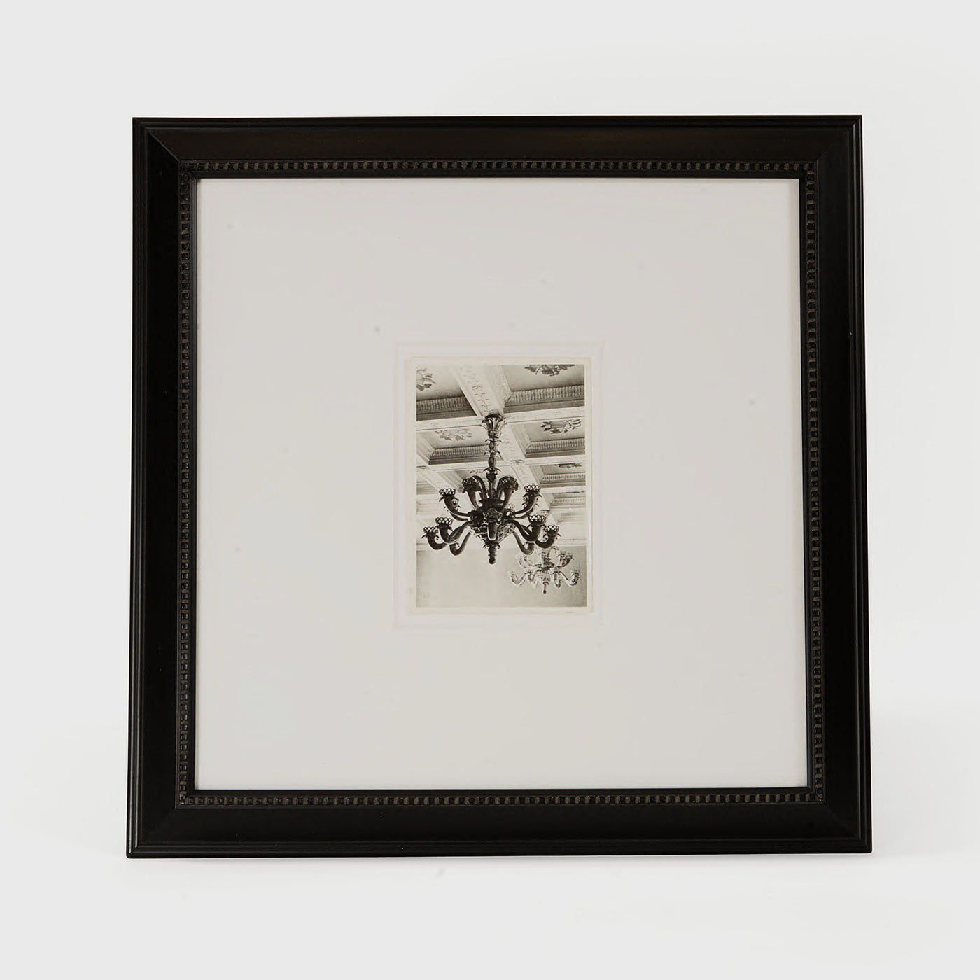 Product shot of Vintage Black and White Photograph - Rococo- Revivial Chandelier Under a Beaux-Arts Coffered Ceiling - Luxury Artwork | Provenance & Patina