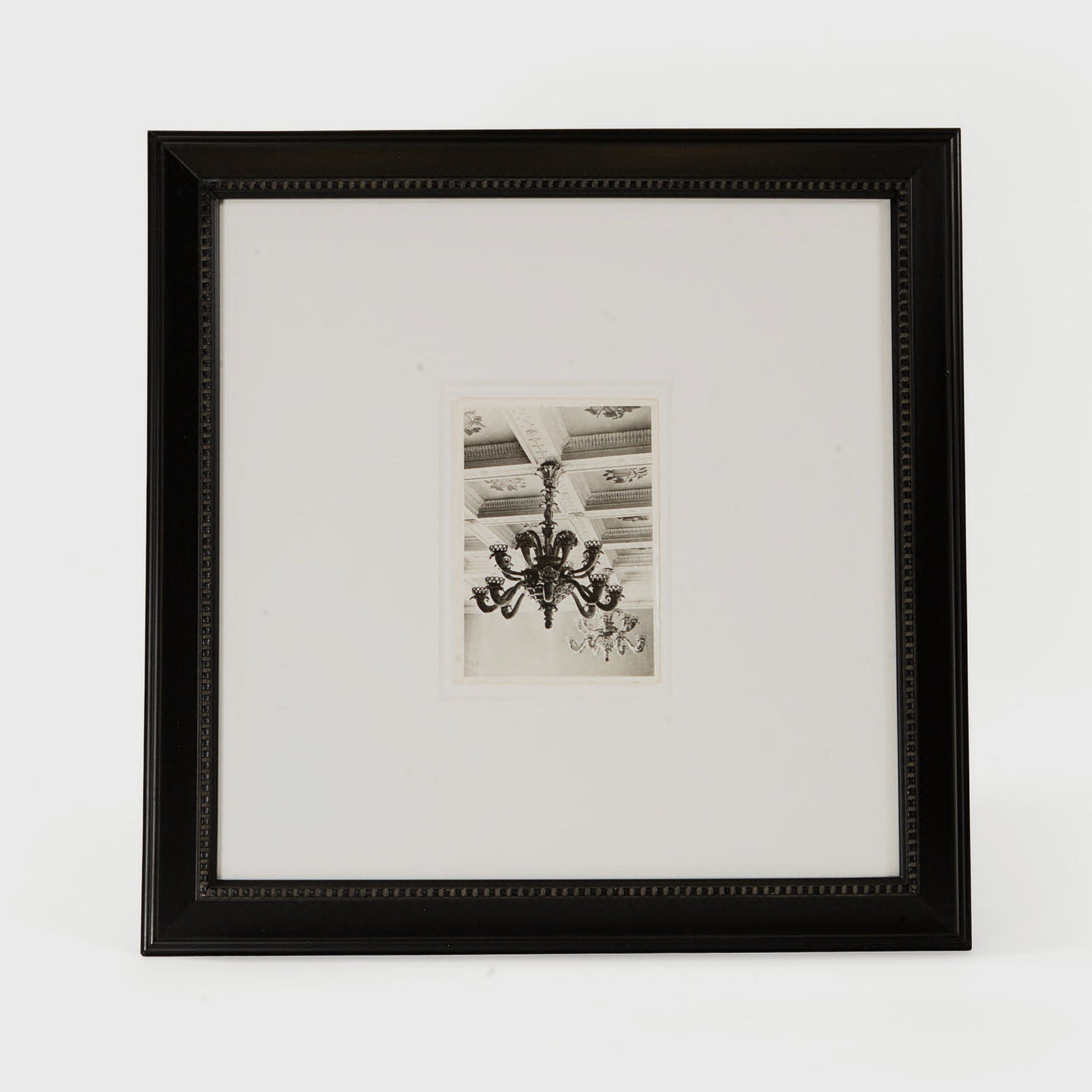 Product shot of Vintage Black and White Photograph - Rococo- Revivial Chandelier Under a Beaux-Arts Coffered Ceiling - Luxury Artwork | Provenance & Patina