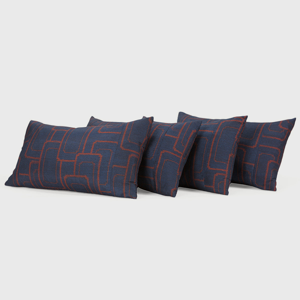 Close up detail of Navy and Copper Geometric Pillows Set o – Masculine Fine Art | Provenance & Patina