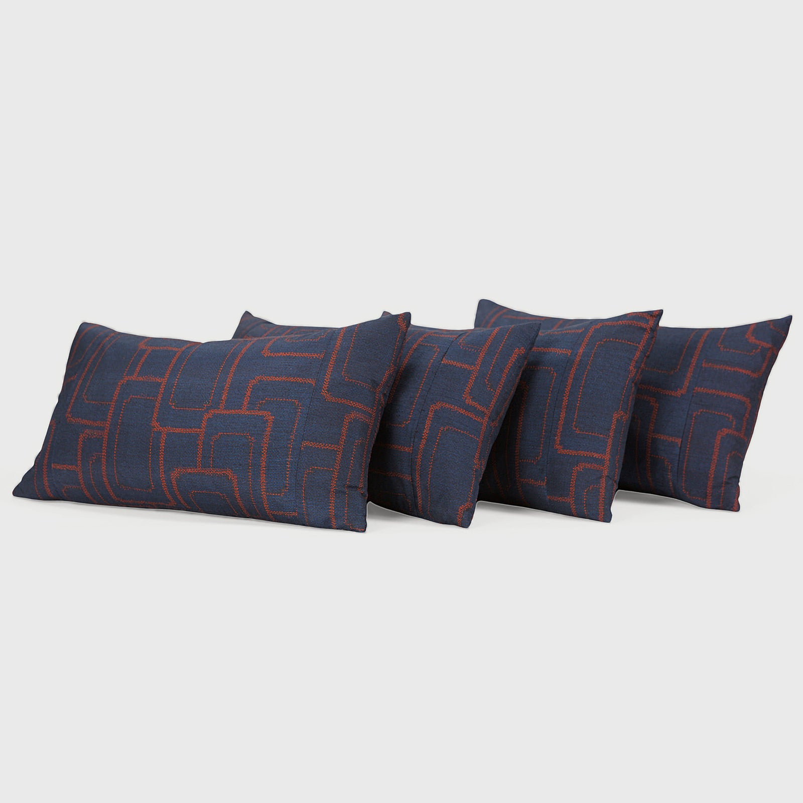 Close up detail of Navy and Copper Geometric Pillows Set o – Masculine Fine Art | Provenance & Patina