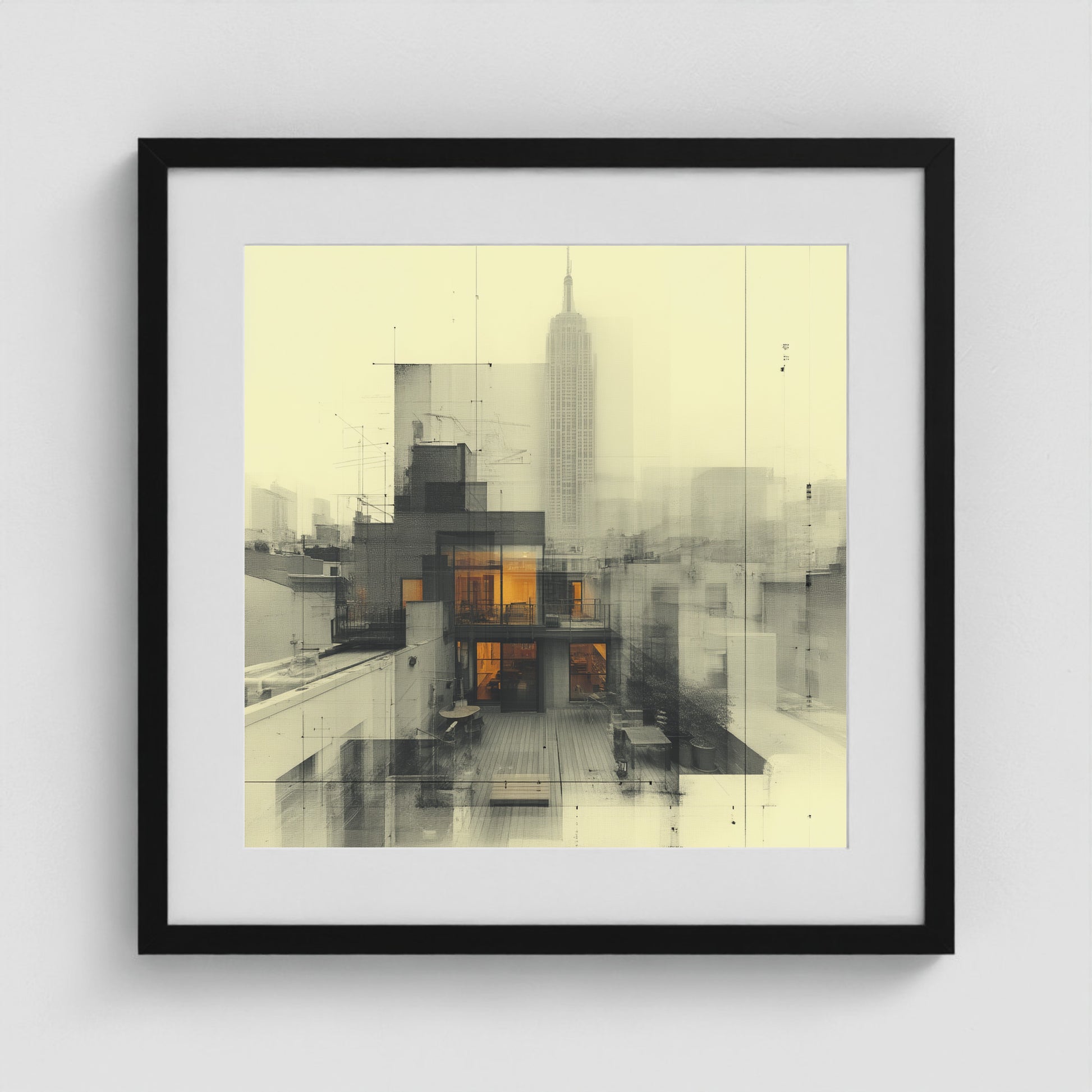 West Village Diptych — North & South Skyline Study — No. 1 20x20 Black Square Box Frame