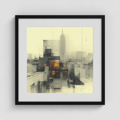 West Village Diptych — North & South Skyline Study — No. 1 20x20 Black Square Box Frame