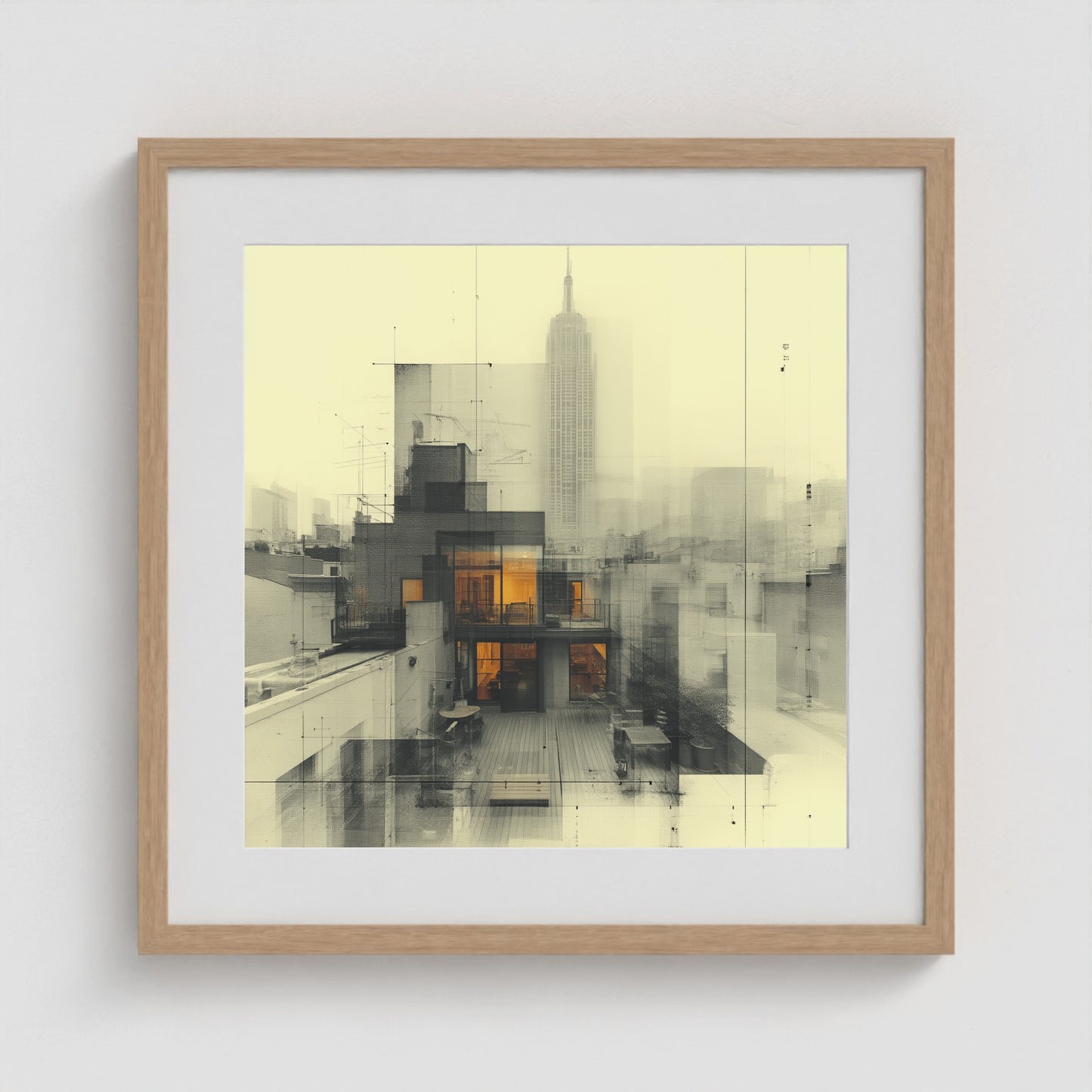 West Village Diptych — North & South Skyline Study — No. 1 20x20 Natural Square Box Frame