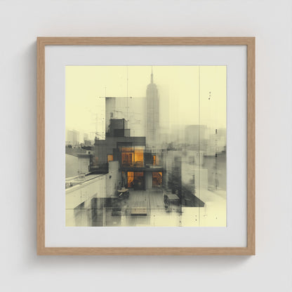 West Village Diptych — North & South Skyline Study — No. 1 20x20 Natural Square Box Frame