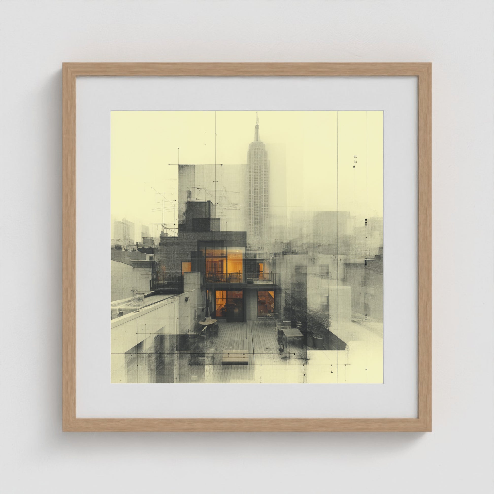 West Village Diptych — North & South Skyline Study — No. 1 20x20 Natural Square Box Frame