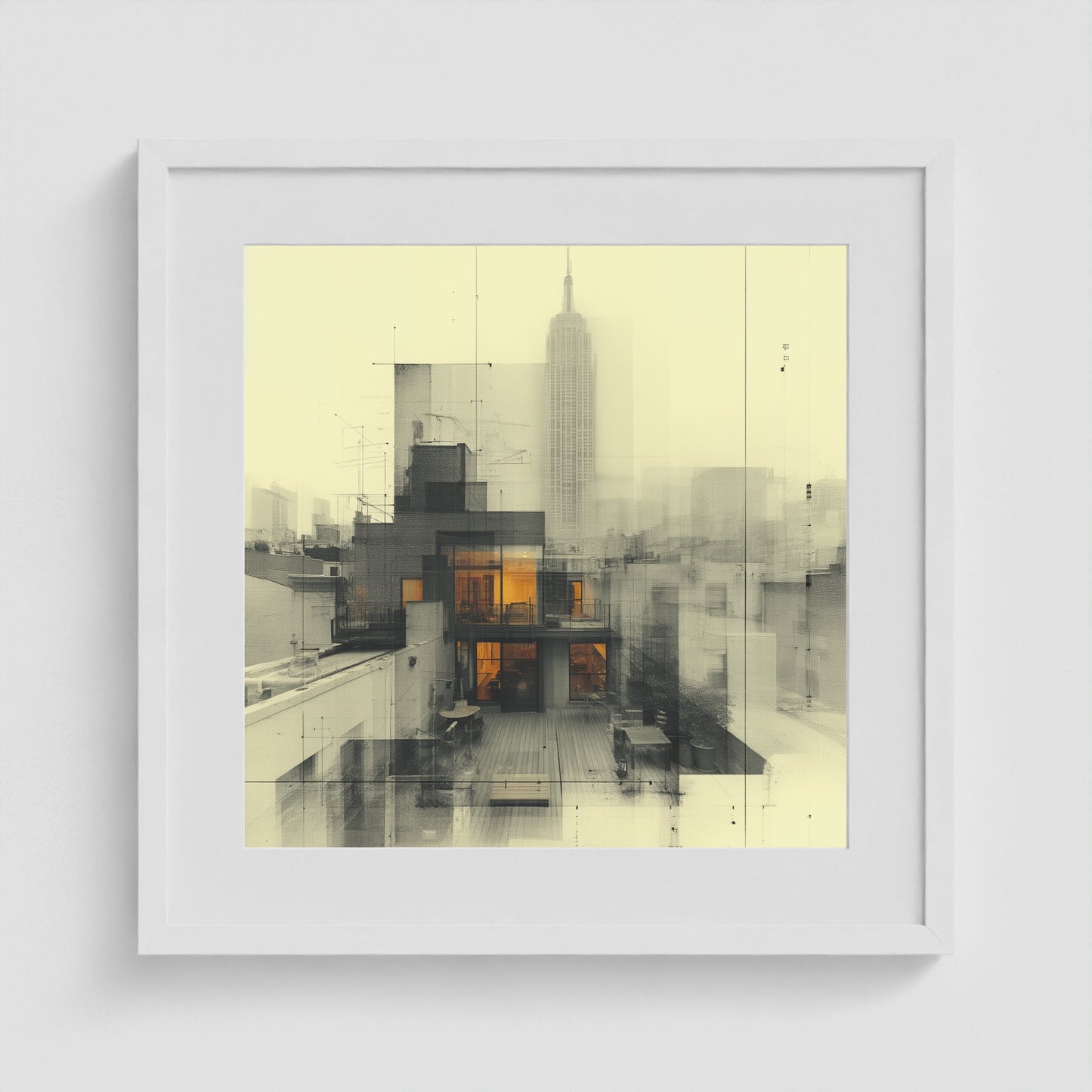 West Village Diptych — North & South Skyline Study — No. 1 20x20 White Square Box Frame