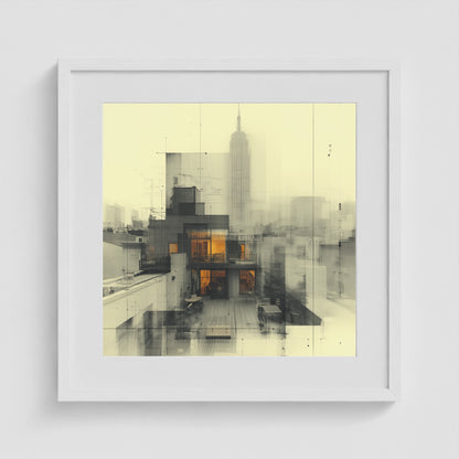 West Village Diptych — North & South Skyline Study — No. 1 20x20 White Square Box Frame