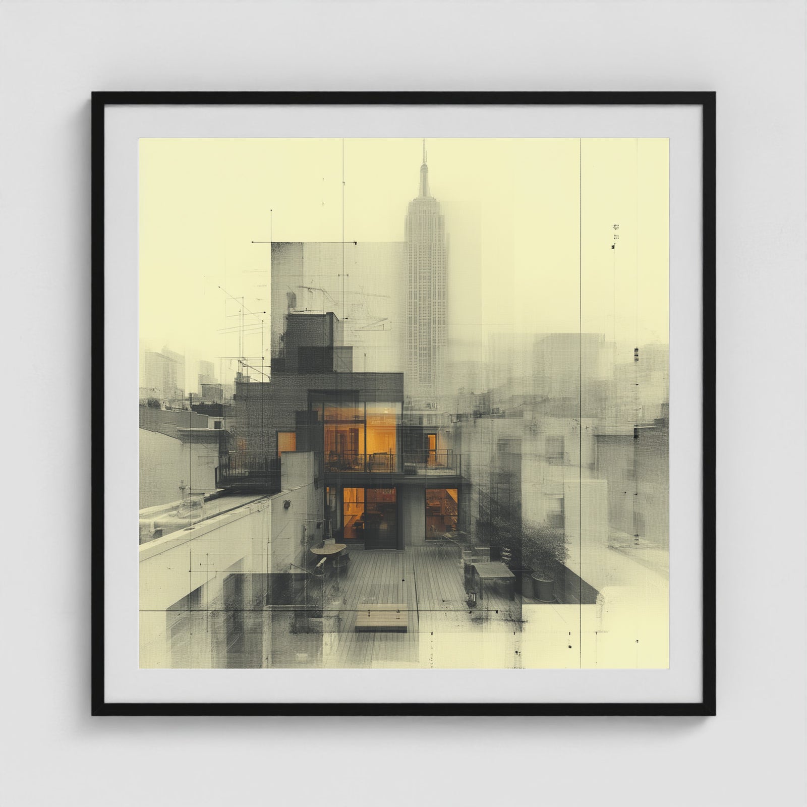 West Village Diptych — North & South Skyline Study — No. 1 36x36 Black Square Box Frame