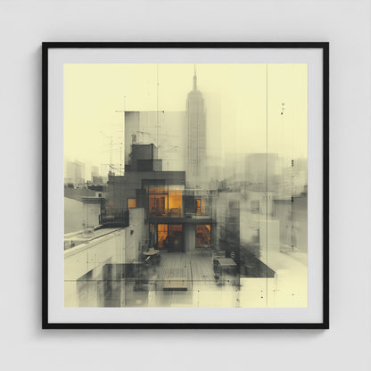 West Village Diptych — North & South Skyline Study — No. 1 36x36 Black Square Box Frame