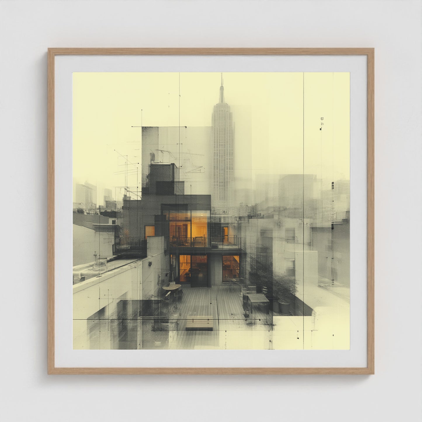 West Village Diptych — North & South Skyline Study — No. 1 36x36 Natural Square Box Frame