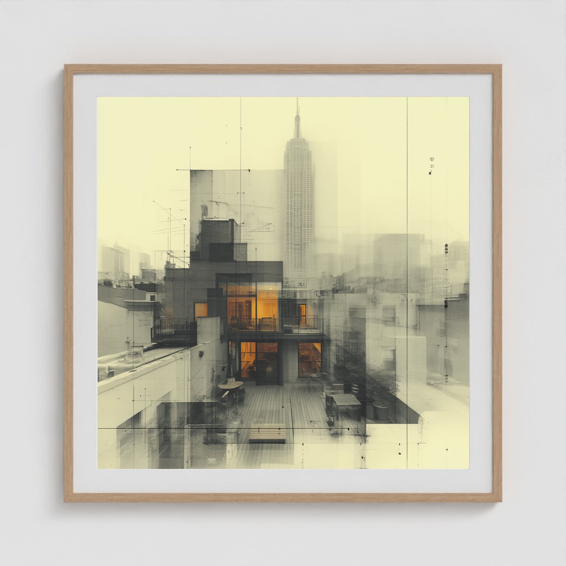 West Village Diptych — North & South Skyline Study — No. 1 36x36 Natural Square Box Frame