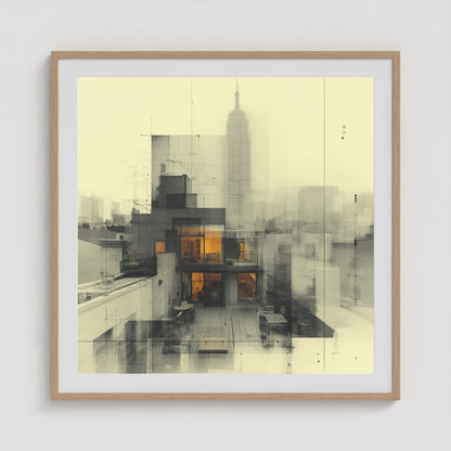 West Village Diptych — North & South Skyline Study — No. 1 36x36 Natural Square Box Frame