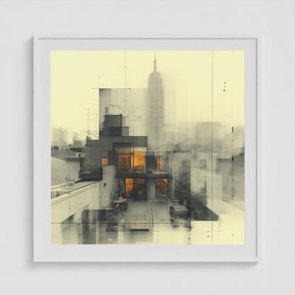 West Village Diptych — North & South Skyline Study — No. 1 36x36 White Square Box Frame