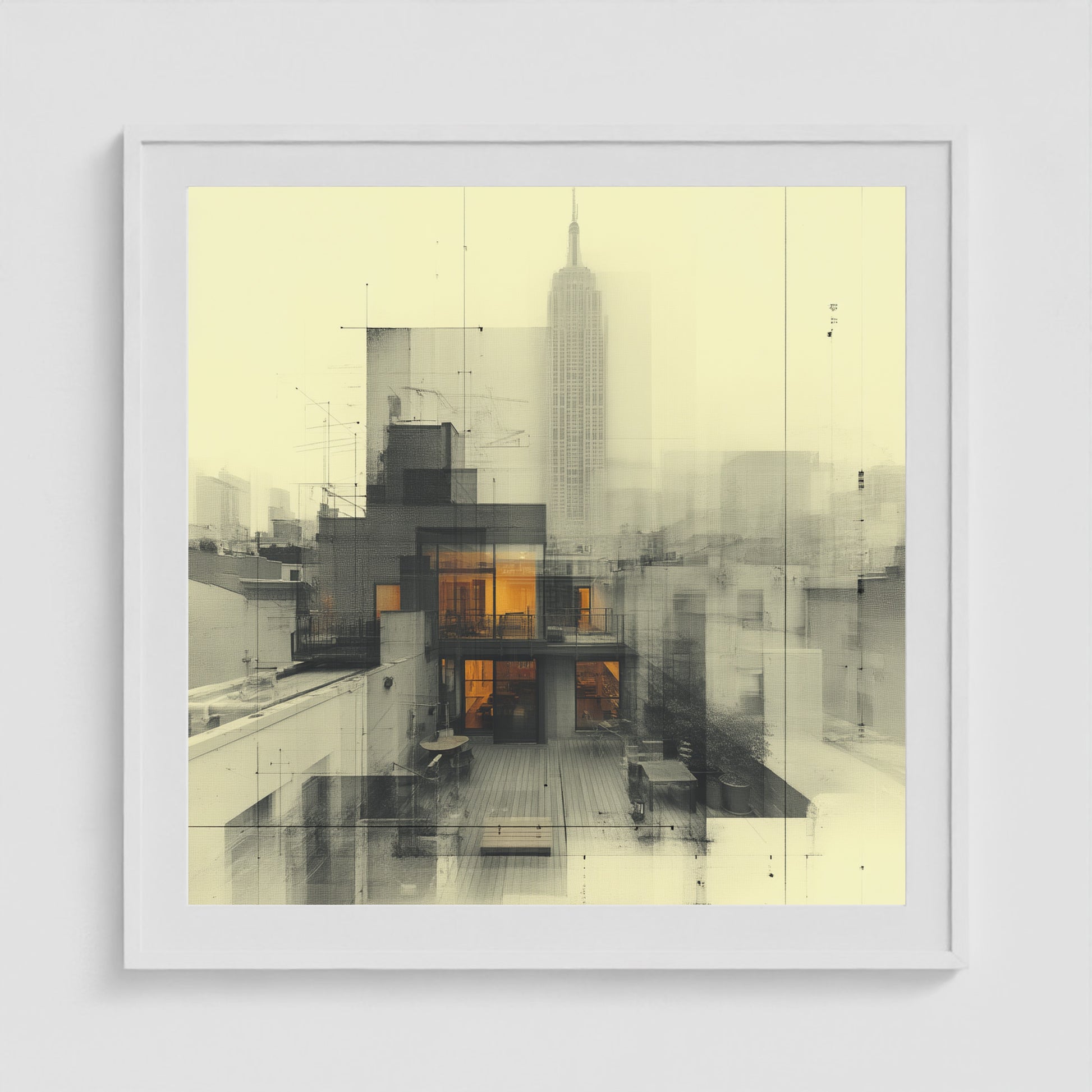 West Village Diptych — North & South Skyline Study — No. 1 36x36 White Square Box Frame