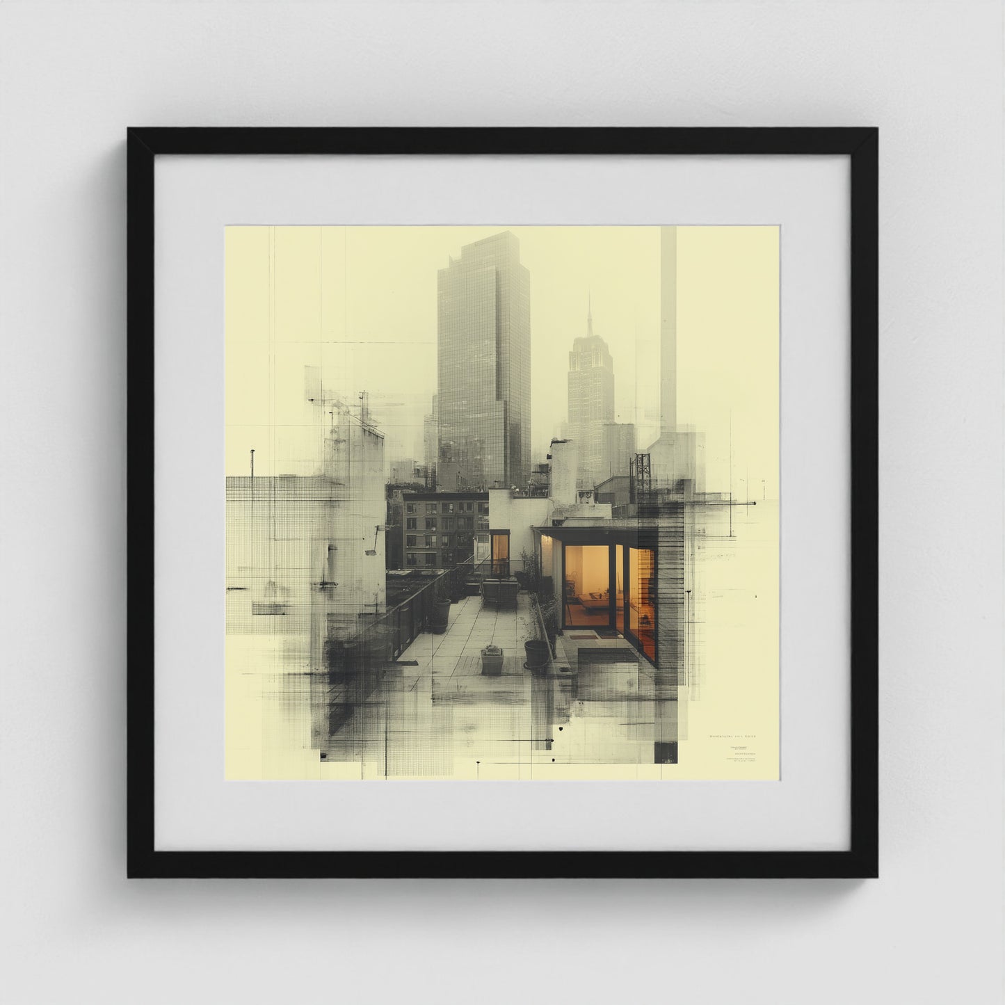 West Village Diptych — North & South Skyline Study — No. 2 20x20 Black Square Box Frame