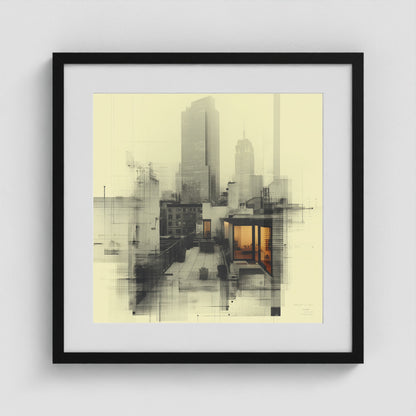 West Village Diptych — North & South Skyline Study — No. 2 20x20 Black Square Box Frame