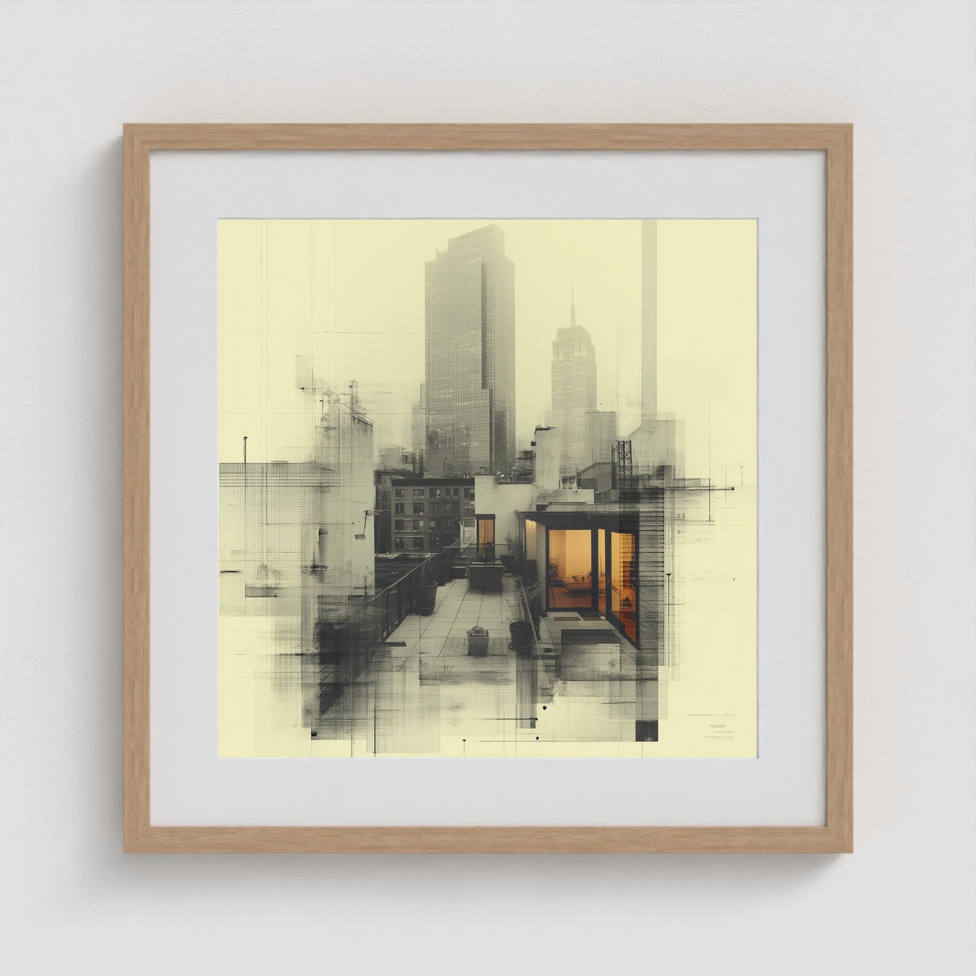 West Village Diptych — North & South Skyline Study — No. 2 20x20 Natural Square Box Frame