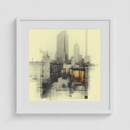 West Village Diptych — North & South Skyline Study — No. 2 20x20 White Square Box Frame