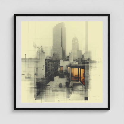 West Village Diptych — North & South Skyline Study — No. 2 36x36 Black Square Box Frame