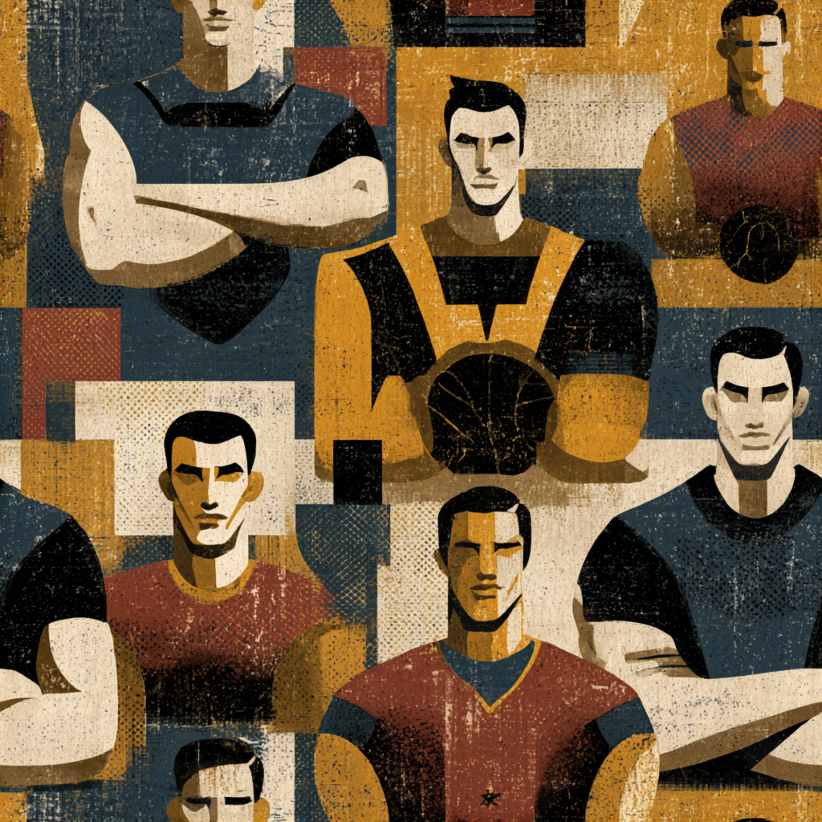 Vintage-inspired graphic layout of athletic uniforms on the Legacy Field Grid wallpaper.