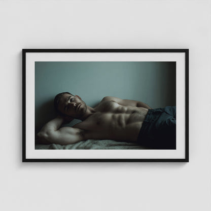 Young Man Lounging 36x24 Black Landscape Box Frame