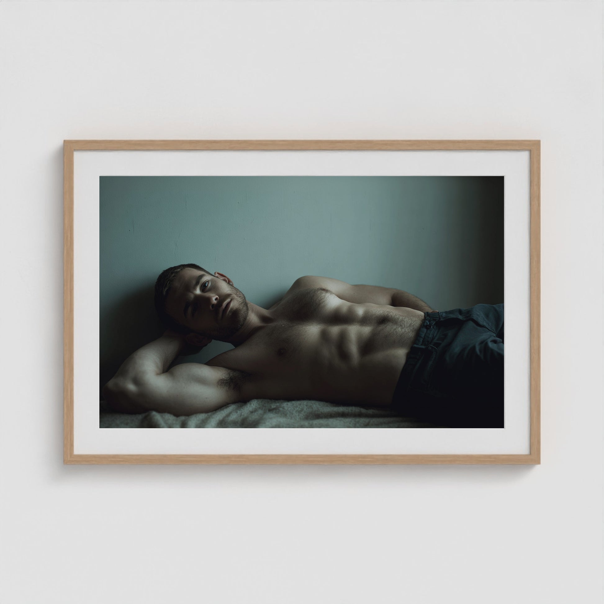 Young Man Lounging 36x24 Natural Landscape Box Frame