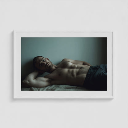 Young Man Lounging 36x24 White Landscape Box Frame