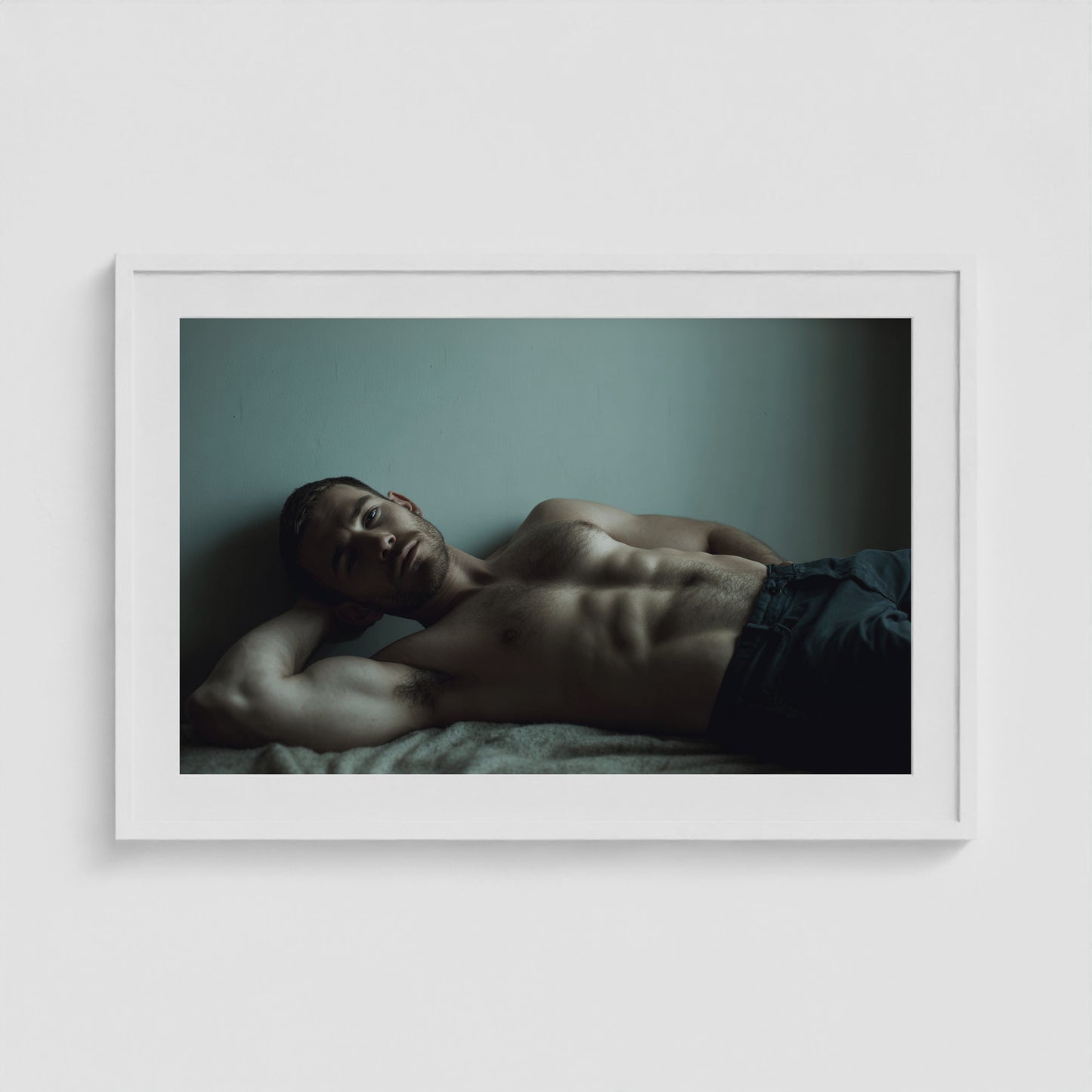 Young Man Lounging 36x24 White Landscape Box Frame