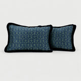 Product shot of Zak + Fox Damask with Samuel and Sons Brush Trim Lumbar Pillows | Provenance & Patina