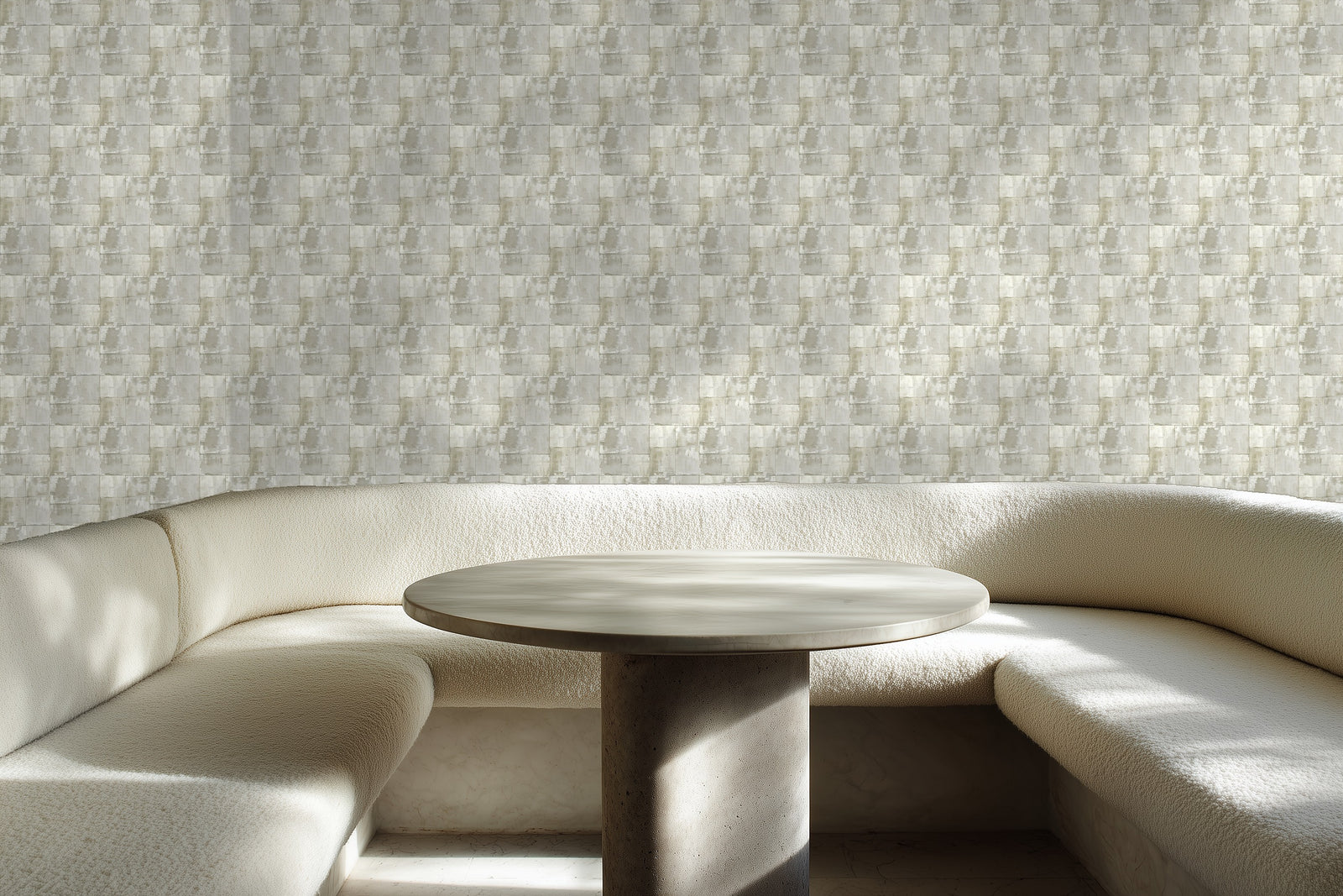 Alternate view of Matte Limewash Panel Grid Wallpaper | Provenance & Patina