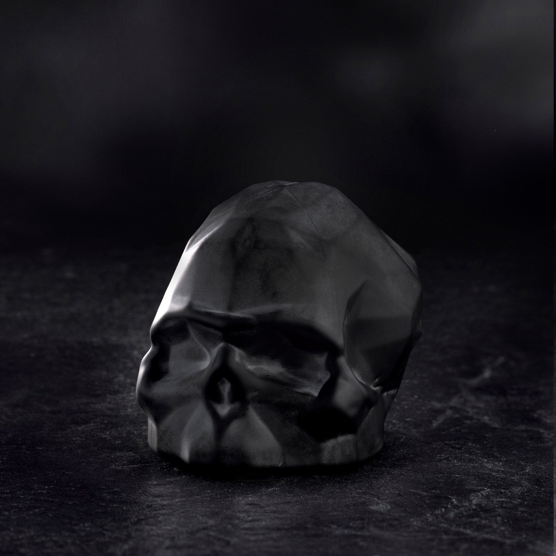 Close up detail of Memento Mori Faceted Skull Sandblasted Black | Provenance & Patina