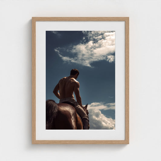 Contemplative Rider Portrait on Horse in Cool Tones