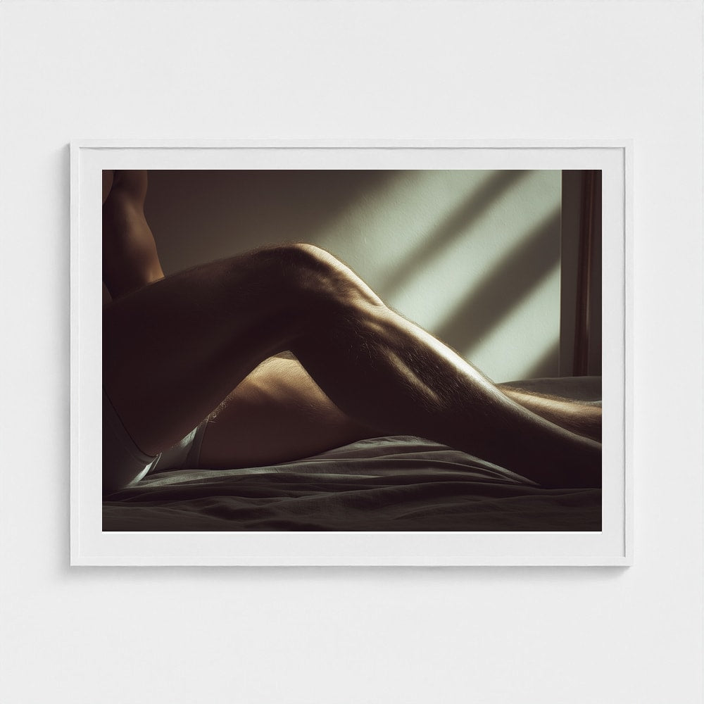 Masculine Bedside Portrait with Intimate Shadow Play