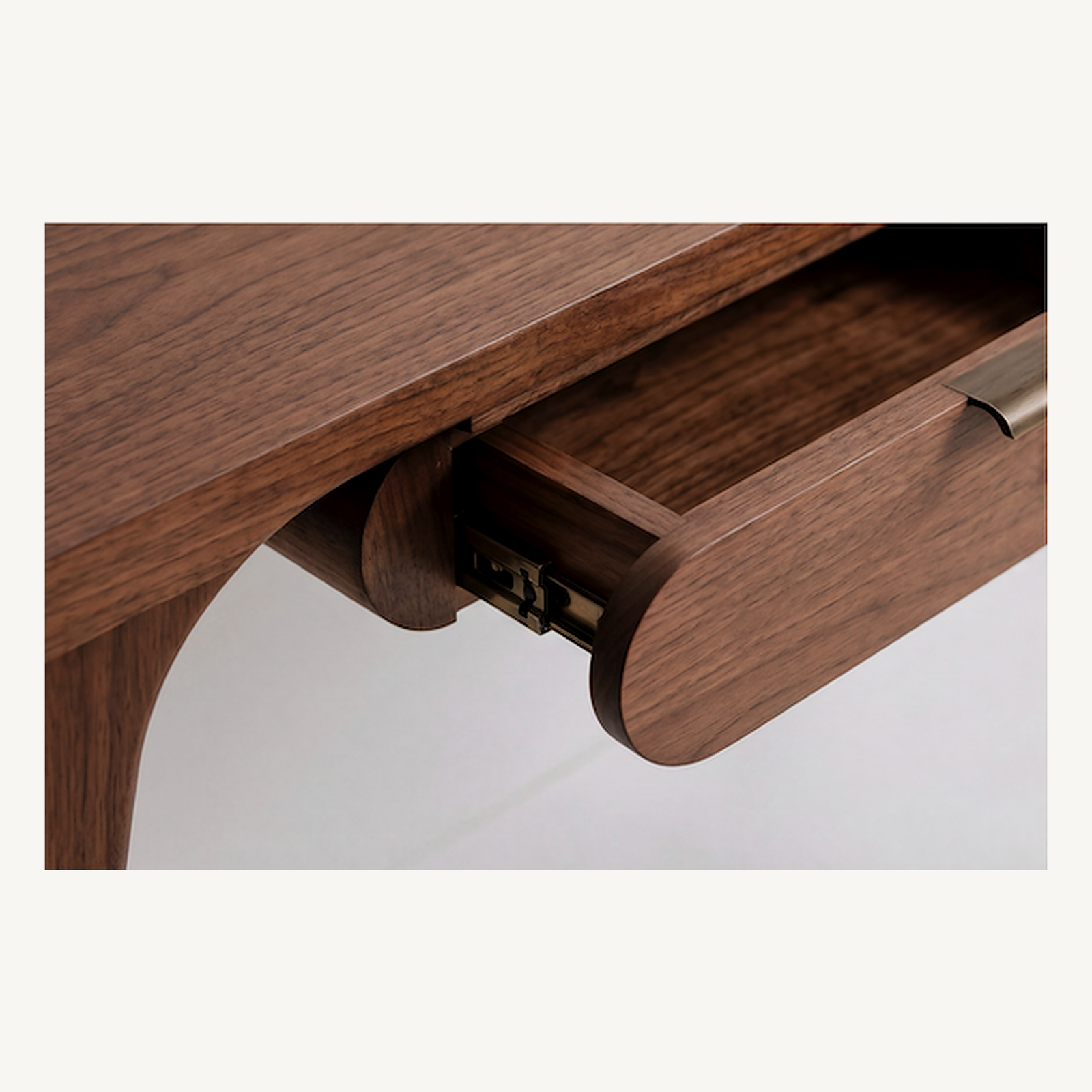 Floating Console Desk - Walnut Open Drawer Detail