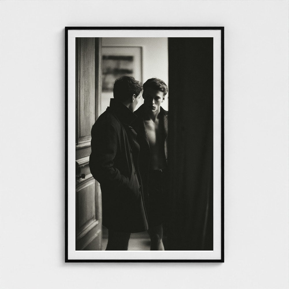 Masculine Doorway Portrait in Charcoal Monochrome