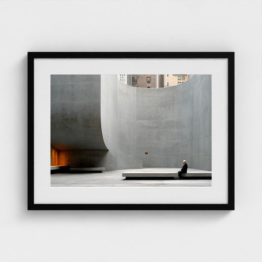 Curved Concrete Study with Seated Figure in Grey