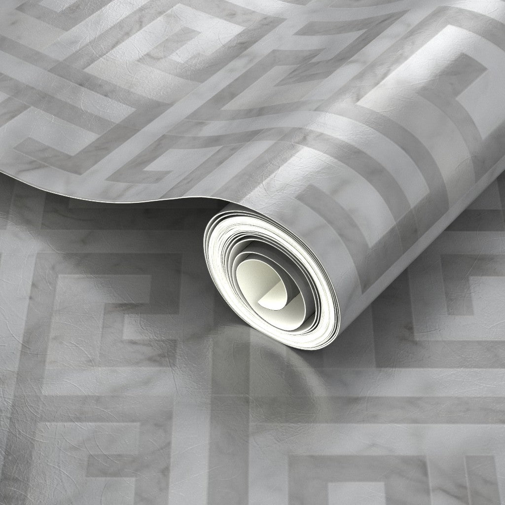 PP wallpaper type roll | greek-key-wallpaper-1 | White Soft Gray | Metallic
