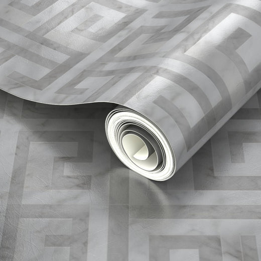 PP wallpaper type roll | greek-key-wallpaper-1 | White Soft Gray | Metallic