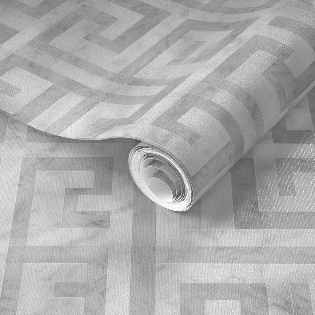 PP wallpaper type roll | greek-key-wallpaper-1 | White Soft Gray | Non-Pasted