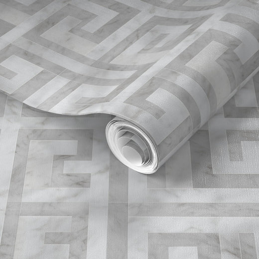 PP wallpaper type roll | greek-key-wallpaper-1 | White Soft Gray | Non-Pasted