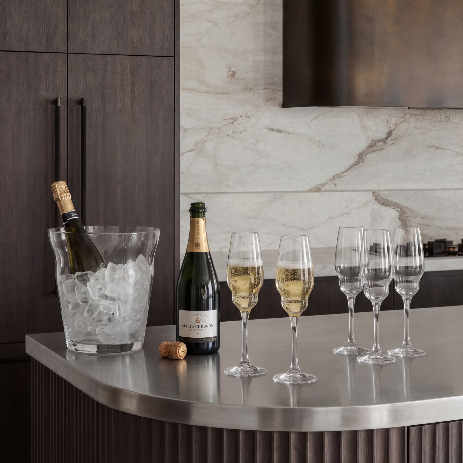 Lifestyle view of OMNIA Bey Set of 4 Champagne Glasses | Provenance & Patina