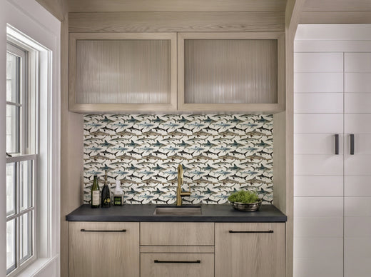 Close up detail of Watercolor Sharks Wallpaper | Provenance & Patina
