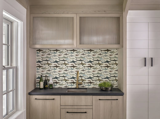 Close up detail of Sea of Sharks Wallpaper | Provenance & Patina