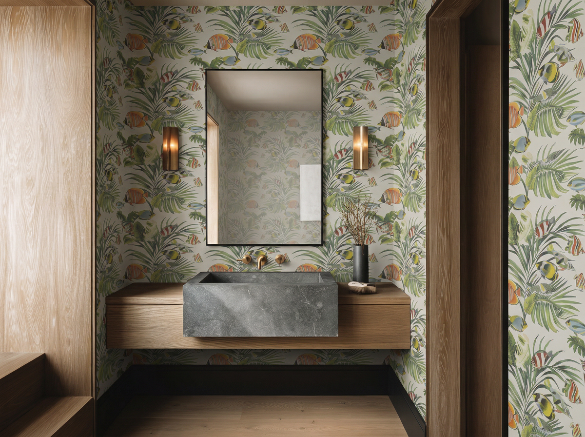 Close up detail of Tropical Fish Tank Wallpaper | Provenance & Patina