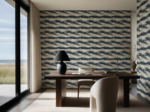 Moonlit Clouds celestial wallpaper installed in a bedroom setting.
