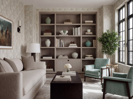Alternate view of Matte Limewash Panel Grid Wallpaper | Provenance & Patina